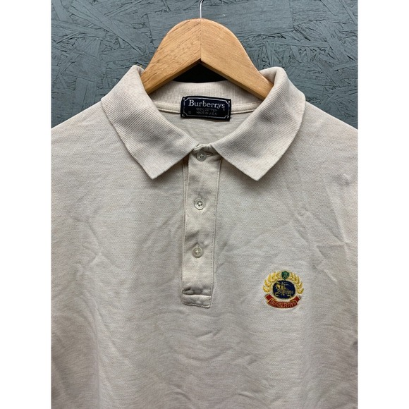 Burberrys Men’s S Beige Cotton Polo‎ Shirt Crest Logo Short Sleeve Vintage USA - Picture 3 of 8